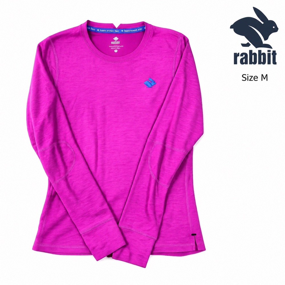 Rabbit Outrun Long Sleeve Womens M Pink Wool Blend Running Shirt Thumbholes